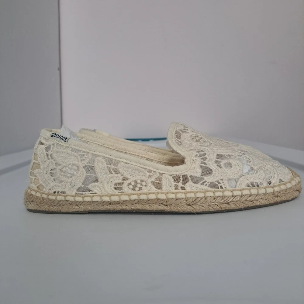 Soludos Lace Smoking Slipper Espadrille Cream 8 NWOB